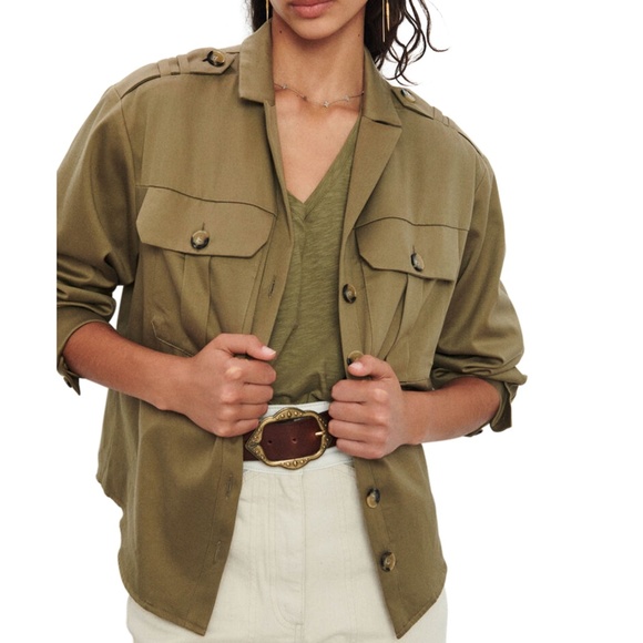 Olive Green Utility Double Pocket Button Down Shirt / Jacket - Picture 3 of 11